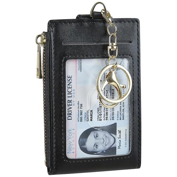 Women & Men Leather RFID Blocking Card Holder Slim Small , plain-black - Picture 6 of 7